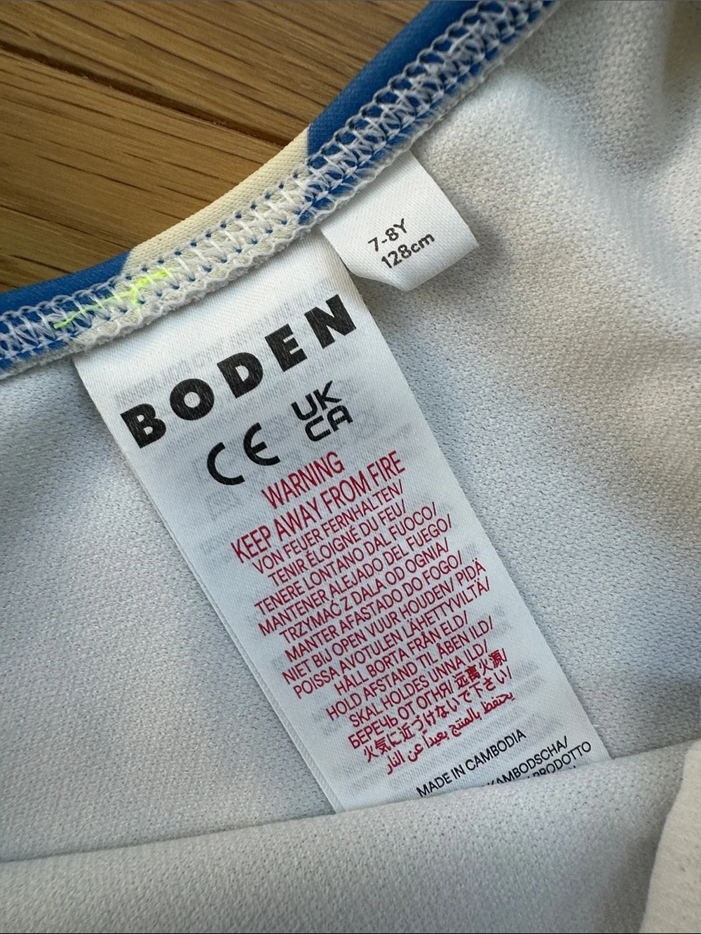 Mini Boden Blue & White One-Shoulder Swimsuit with Neon Strap